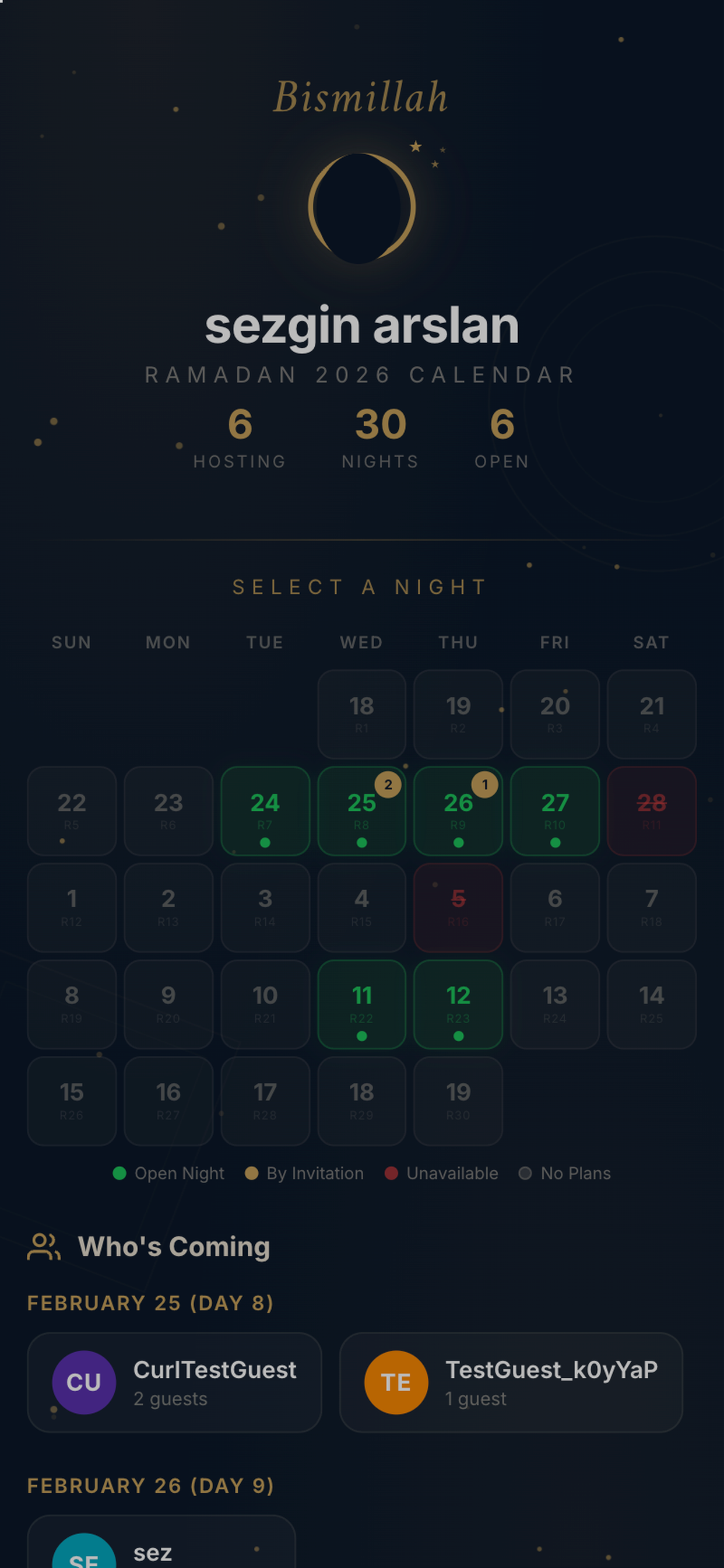 Shareable guest calendar with RSVP list and guest tracking